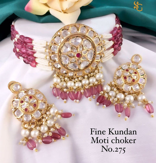 Women High Quality Moti Kundan Choker Jewellery Set-81437