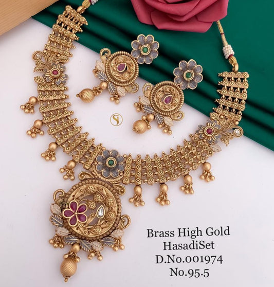 Antique Brass High Gold Combo Jewellery Set-81199