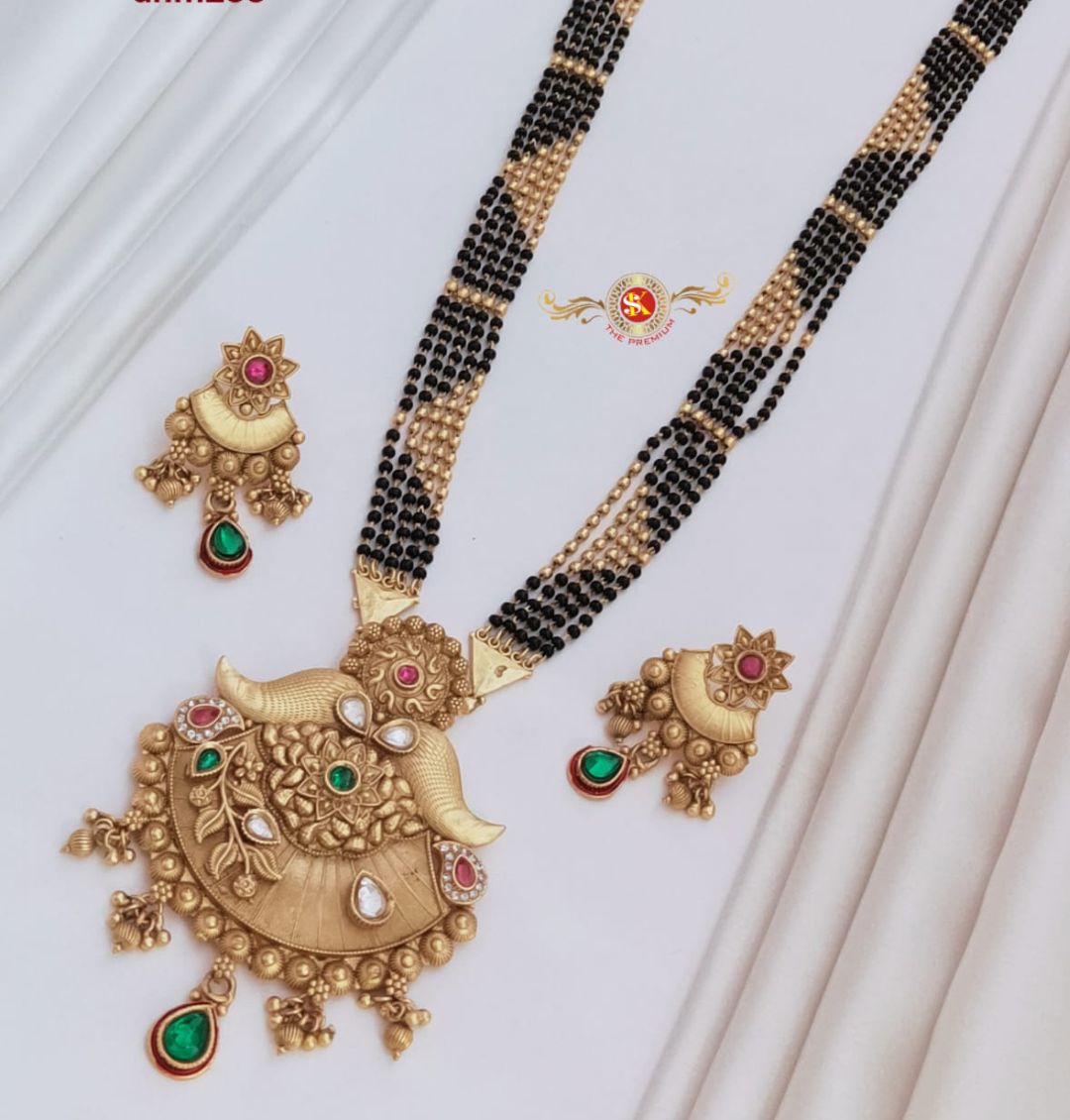 Antique Premium Quality Brass High Gold Long Rajwadi Mangalsutra Set in 36 Inches-301037