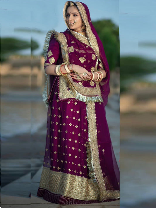 Stone Touch Half PureWedding Sangeet Rajputi Poshak In Purple Color-61061