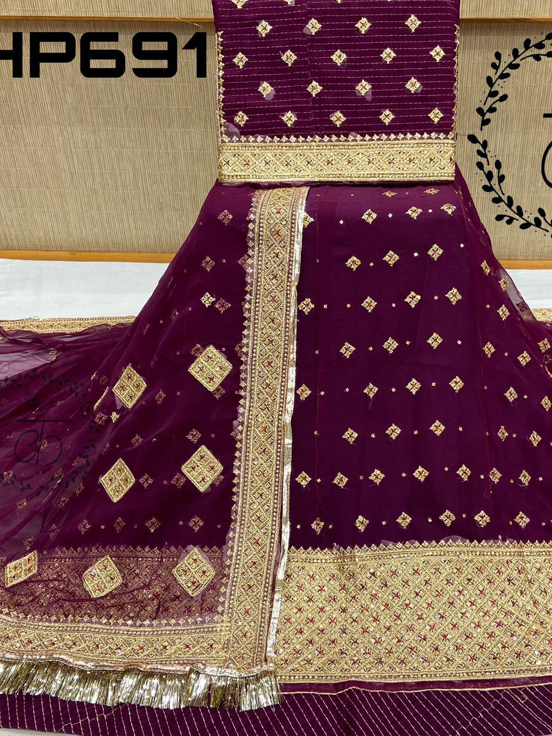 Stone Touch Half PureWedding Sangeet Rajputi Poshak In Purple Color-61061