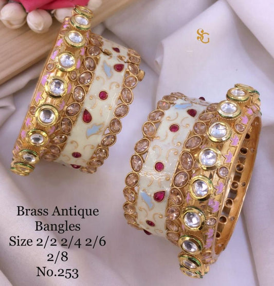 Antique Designer Premium Quality Brass High Gold Openable Bangles Set-81419