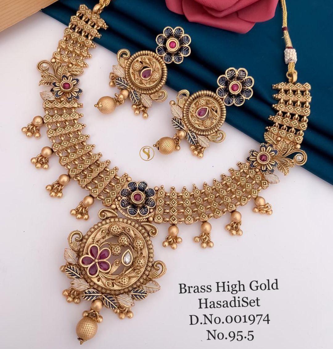 Antique Brass High Gold Combo Jewellery Set-81200