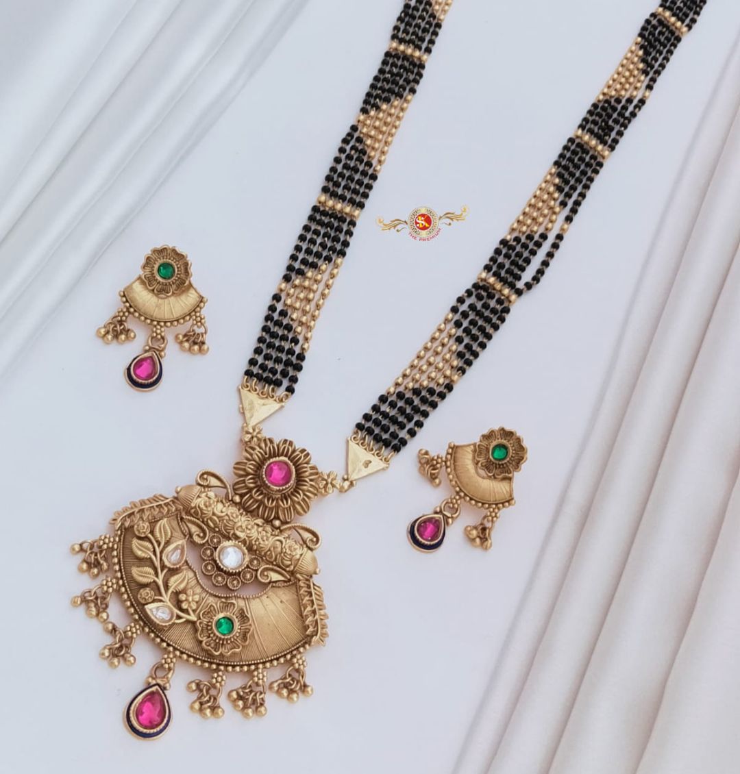 Antique Premium Quality Brass High Gold Long Rajwadi Mangalsutra Set in 36 Inches-301038