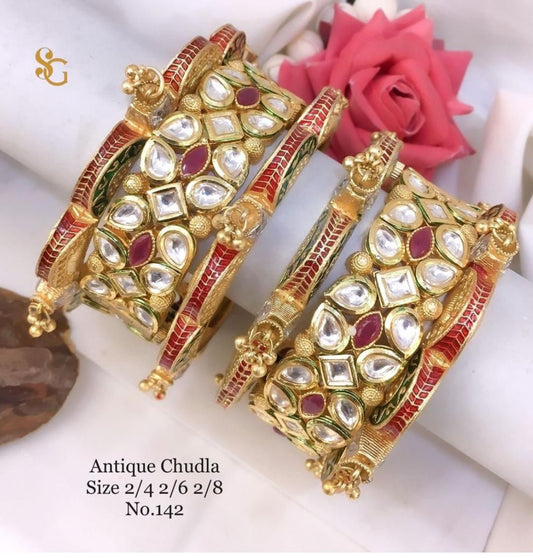 Antique Designer Premium Quality Brass High Gold Chudla/Bangles Set-81270