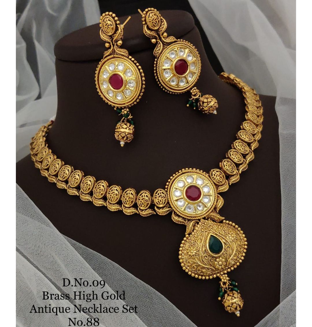 Antique Brass High Gold Combo Jewellery Set-81485