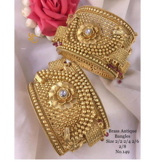 Antique Designer Premium Quality Brass High Gold Openable Bangles Set-81420