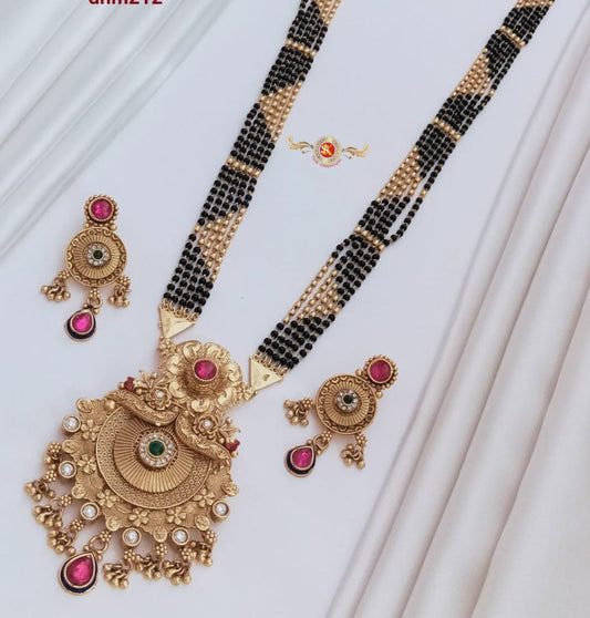 Antique Premium Quality Brass High Gold Long Rajwadi Mangalsutra Set in 36 Inches-301039