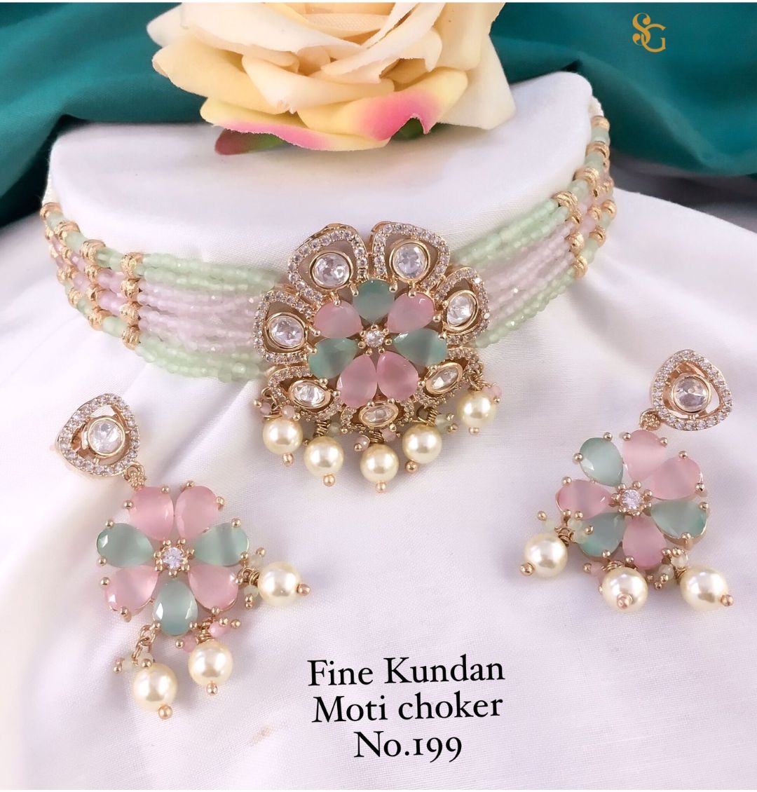 Women High Quality Moti Kundan Choker Jewellery Set-81440