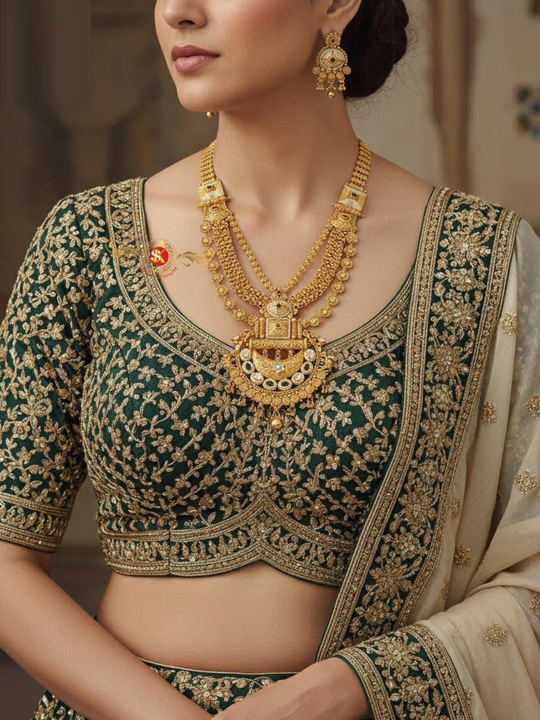 Women Antique Brass Kundan Rani Haar Necklace Jewelry Set -20198