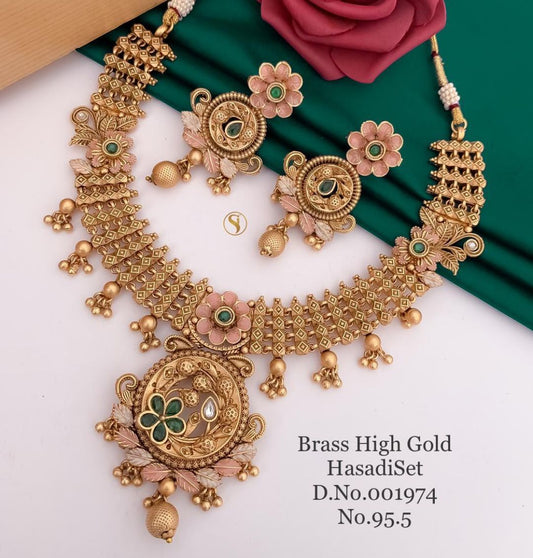 Antique Brass High Gold Combo Jewellery Set-81201