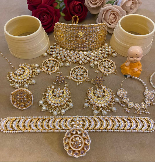 Rajwadi Kundan White Pearl NewTraditional Rajputi Jewellery Set-61008