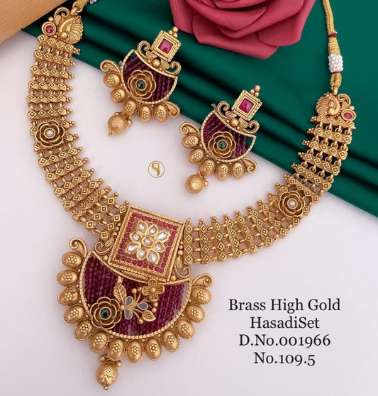 Antique Brass High Gold Combo Jewellery Set-81202