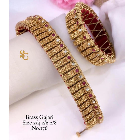 Designer Premium Quality Brass High Gold Openable Gajari/Nogri /Bangles Set-81328
