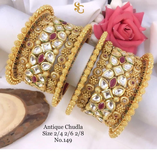 Antique Designer Premium Quality Brass High Gold Chudla/Bangles Set-81272