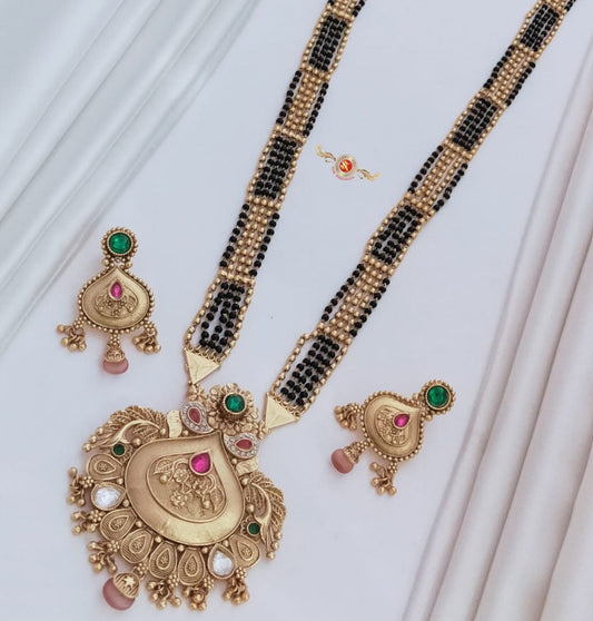 Antique Premium Quality Brass High Gold Long Rajwadi Mangalsutra Set in 36 Inches-301040