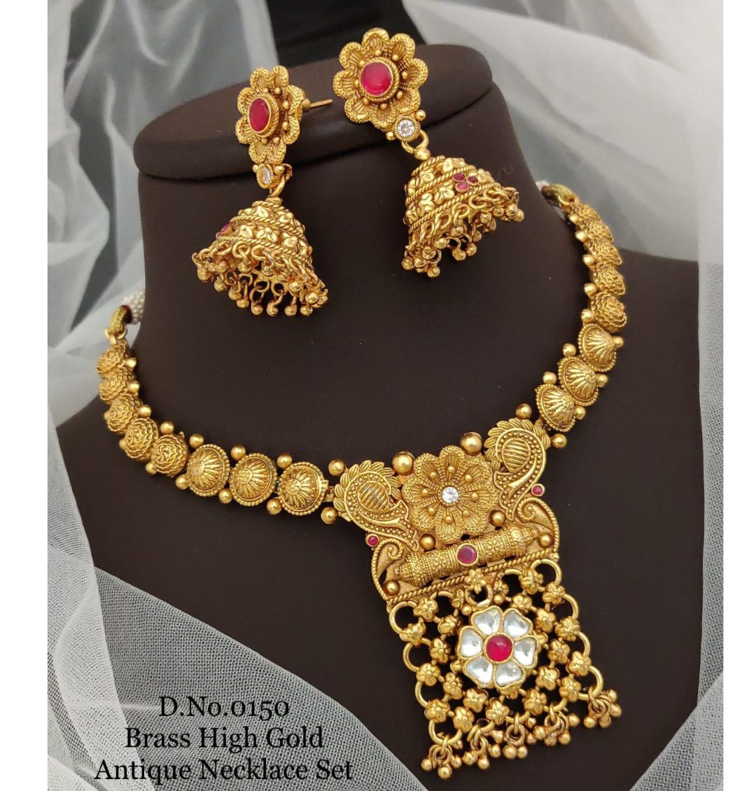 Antique Brass High Gold Combo Jewellery Set-81488