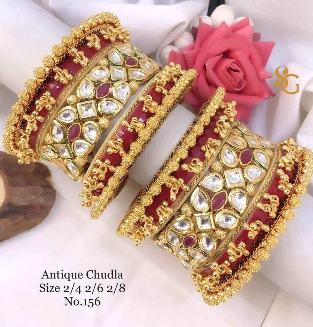 Antique Designer Premium Quality Brass High Gold Chudla/Bangles Set-81273