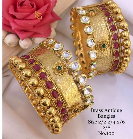 Antique Designer Premium Quality Brass High Gold Openable Bangles Set-81422