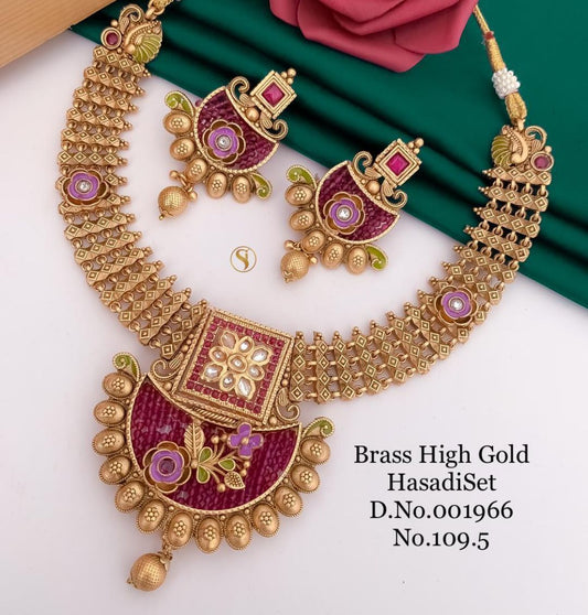 Antique Brass High Gold Combo Jewellery Set-81203