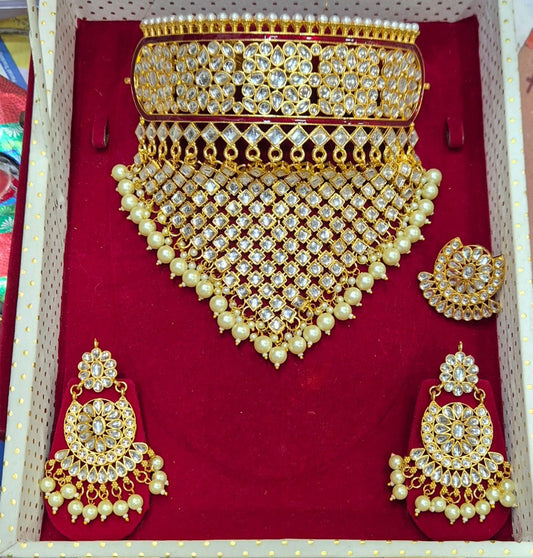 Rajputi White Kundan Mini combo Jewellery Set-301183