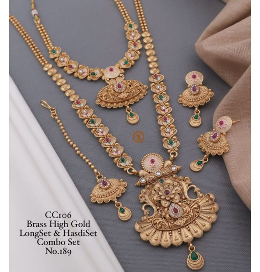 Antique Brass High Gold Combo Jewellery Set-81171