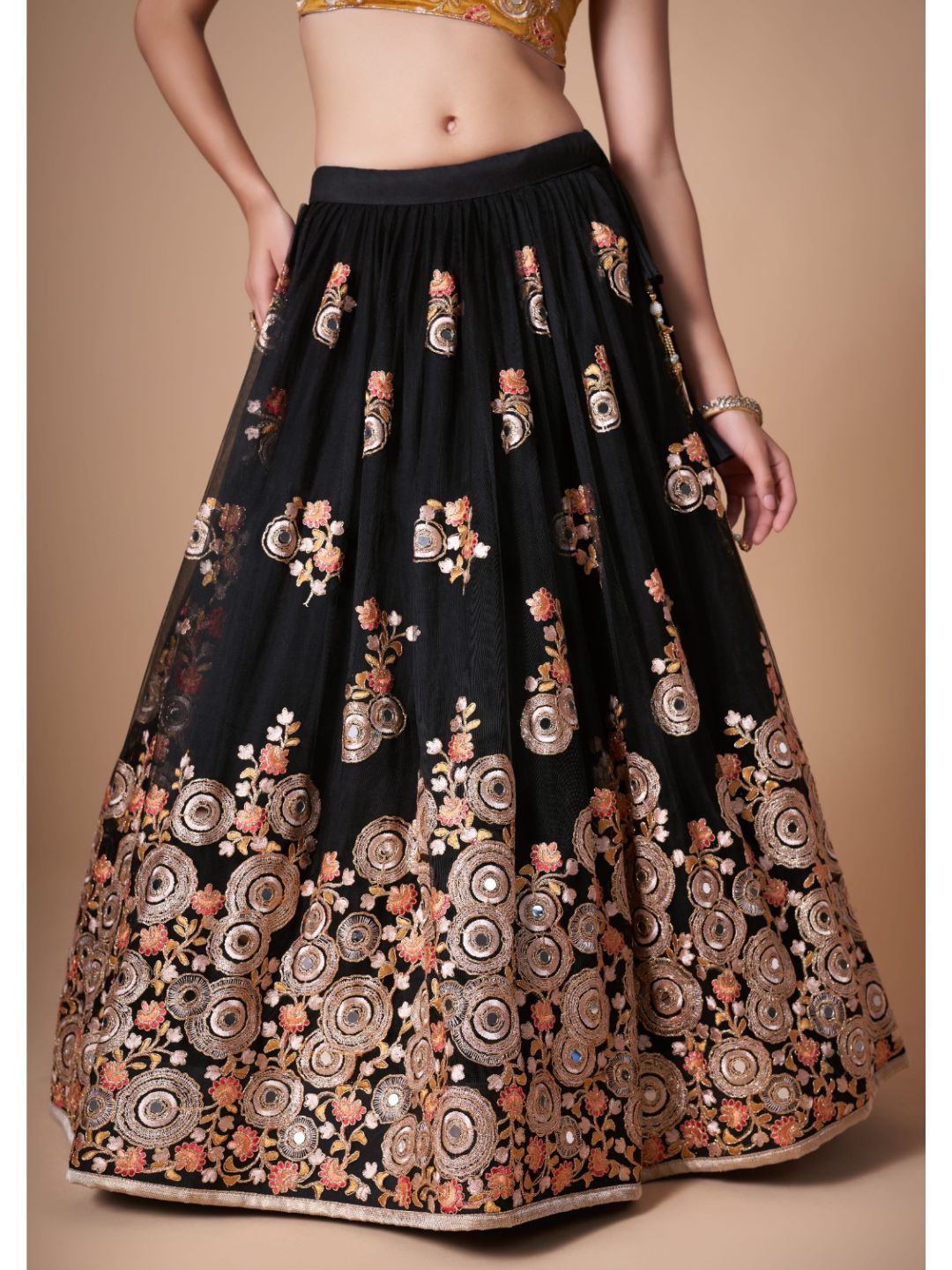 Sequence Net Bollywood A Line Lehenga in Black