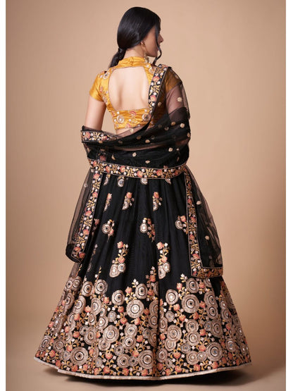 Sequence Net Bollywood A Line Lehenga in Black