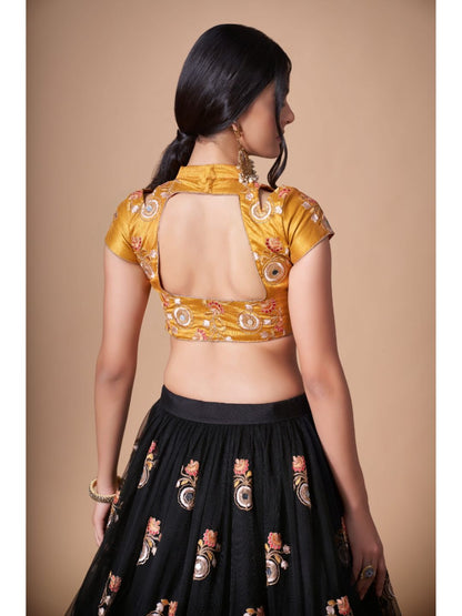 Sequence Net Bollywood A Line Lehenga in Black