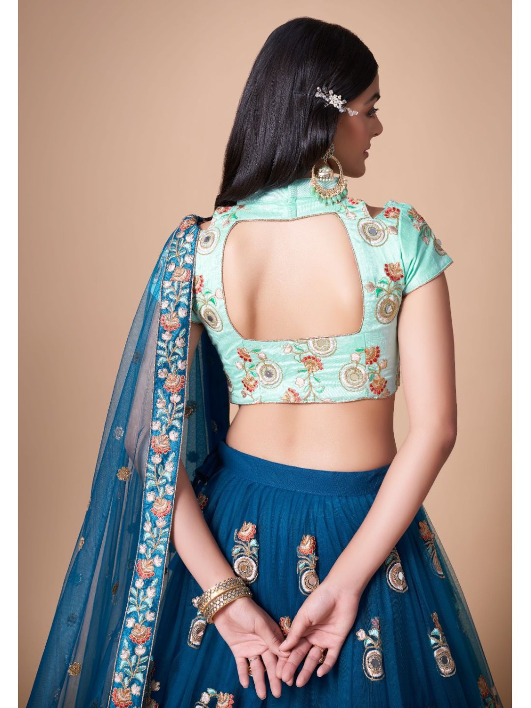 Sequence Net Bollywood A Line Lehenga in Blue