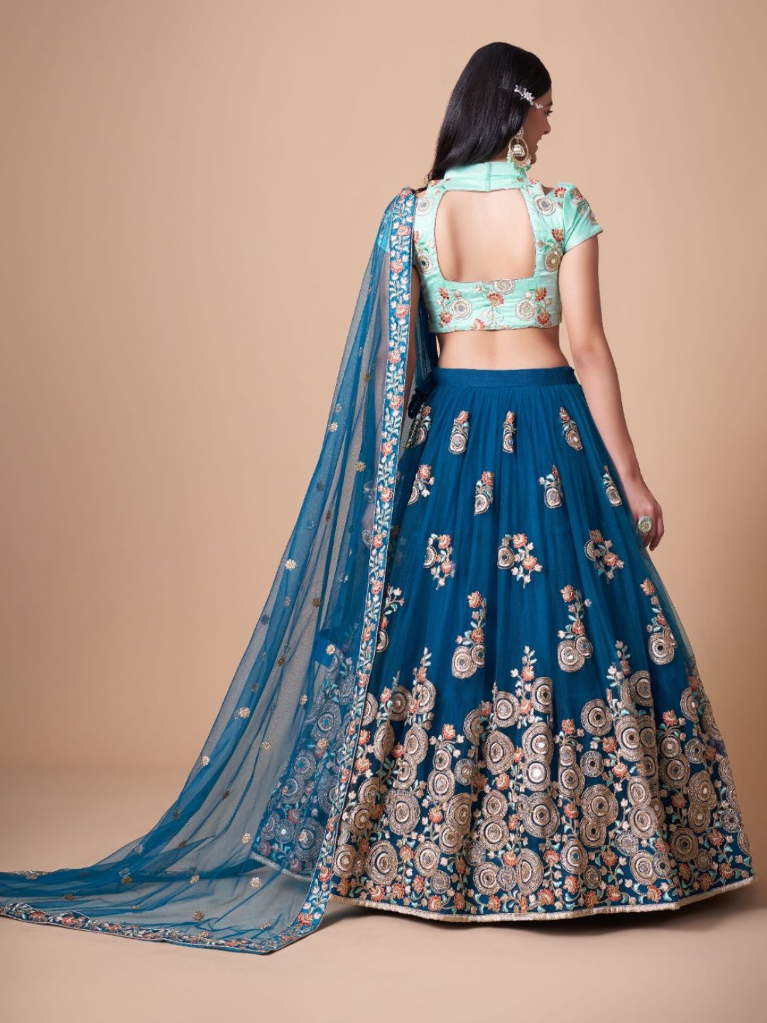 Sequence Net Bollywood A Line Lehenga in Blue