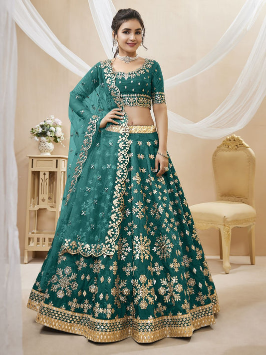 Georgette Bollywood Lehenga in Blue with Sequins Zari Embroidery Work