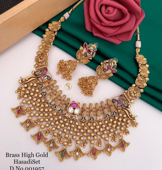 Antique Brass High Gold Combo Jewellery Set-81185