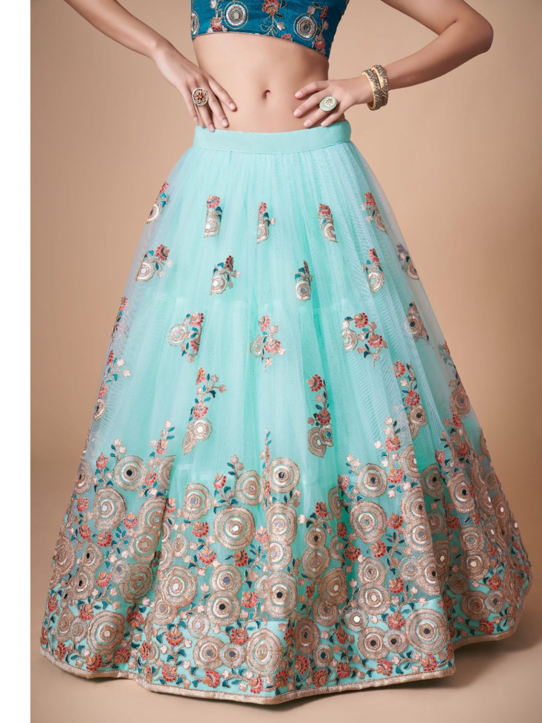 Sequence Net Bollywood A Line Lehenga in Light Blue