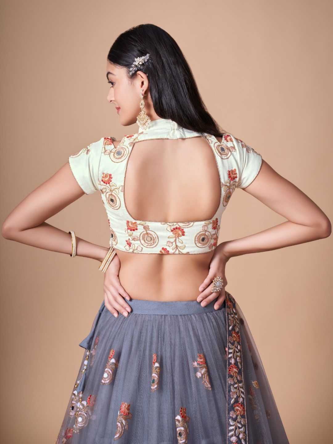 Sequence Net Bollywood A Line Lehenga in Grey