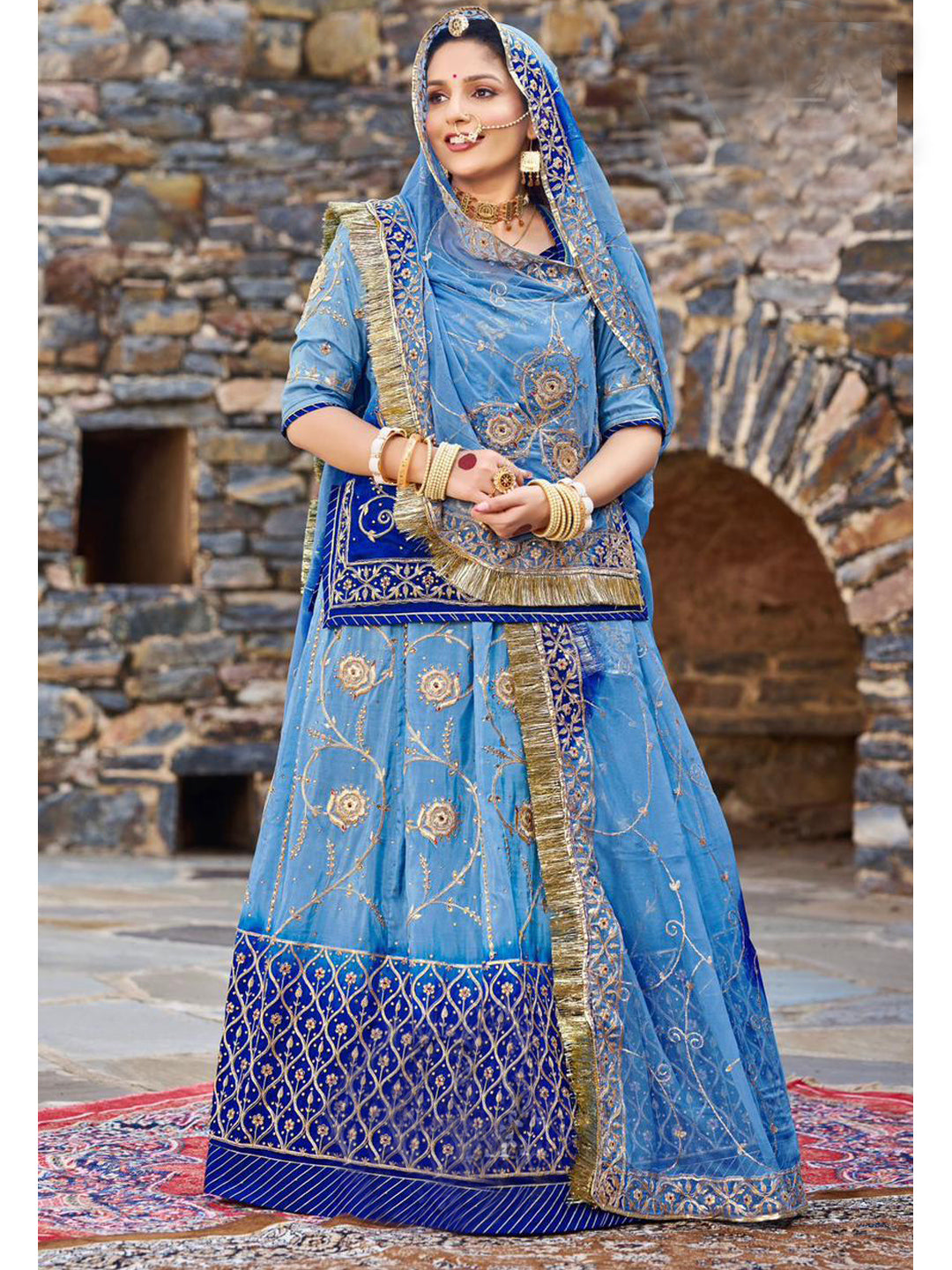 Zari Upada Silk with Humrahi Pure Rajputi Poshak In Blue Color-81848