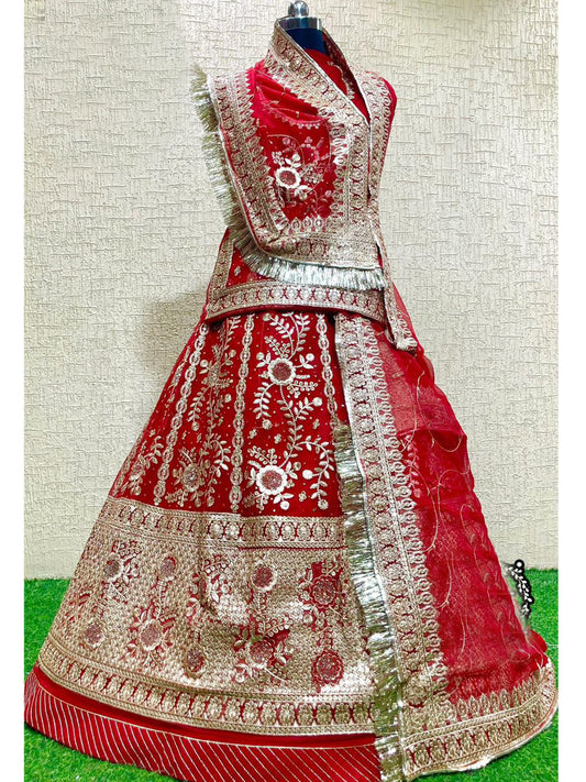 Royal Georgette Bridal karwa Chauth Special Rajputi Poshak In Red Color -61044