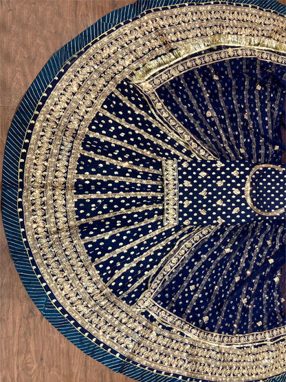 30 Kali Full Gher Banarasi Wedding Traditional Rajputi Poshak with Sequence Work In Blue color-81635