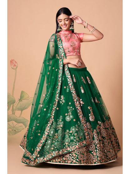 Sequence Net Bollywood A Line Lehenga in Green