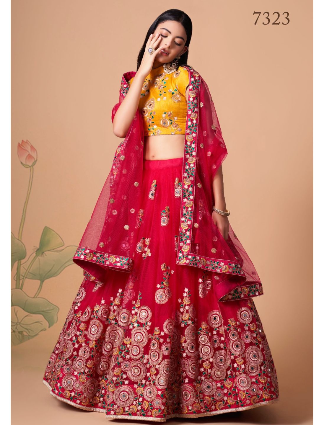 Sequence Net Bollywood A Line Lehenga in Red