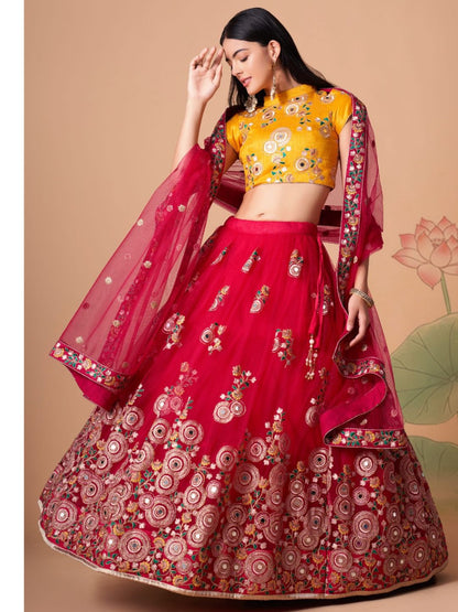 Sequence Net Bollywood A Line Lehenga in Red