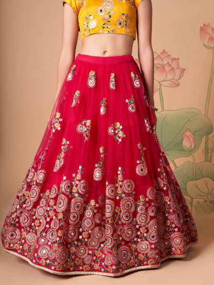 Sequence Net Bollywood A Line Lehenga in Red