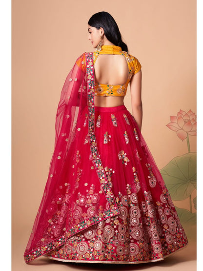 Sequence Net Bollywood A Line Lehenga in Red