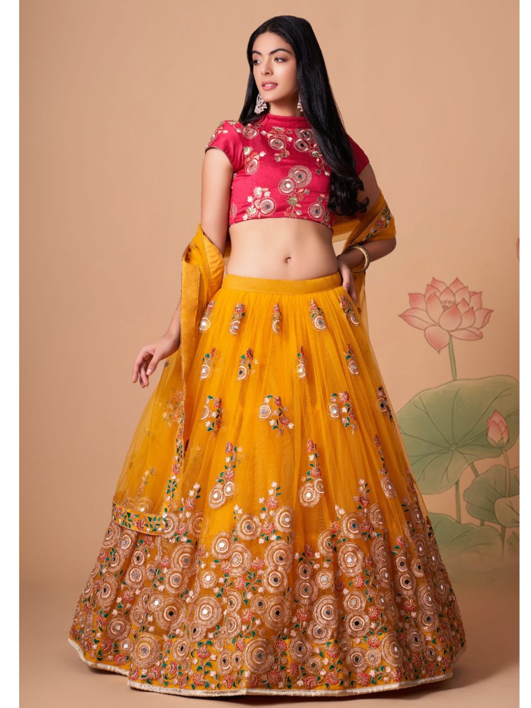 Sequence Net Bollywood A Line Lehenga in Yellow