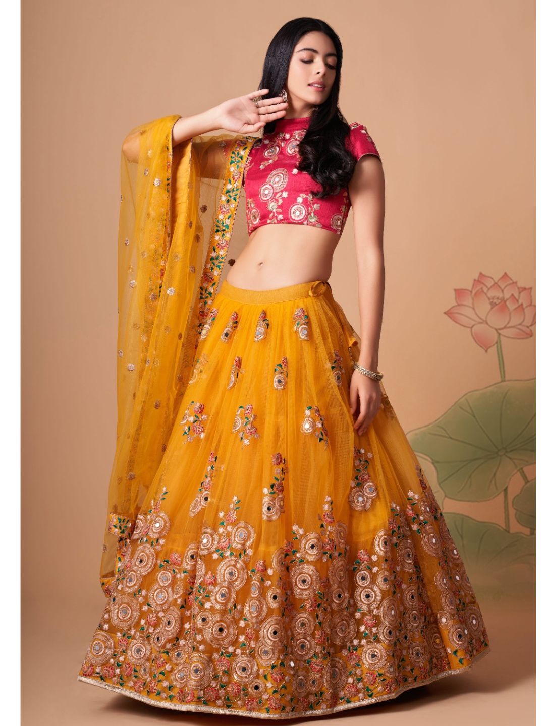 Sequence Net Bollywood A Line Lehenga in Yellow