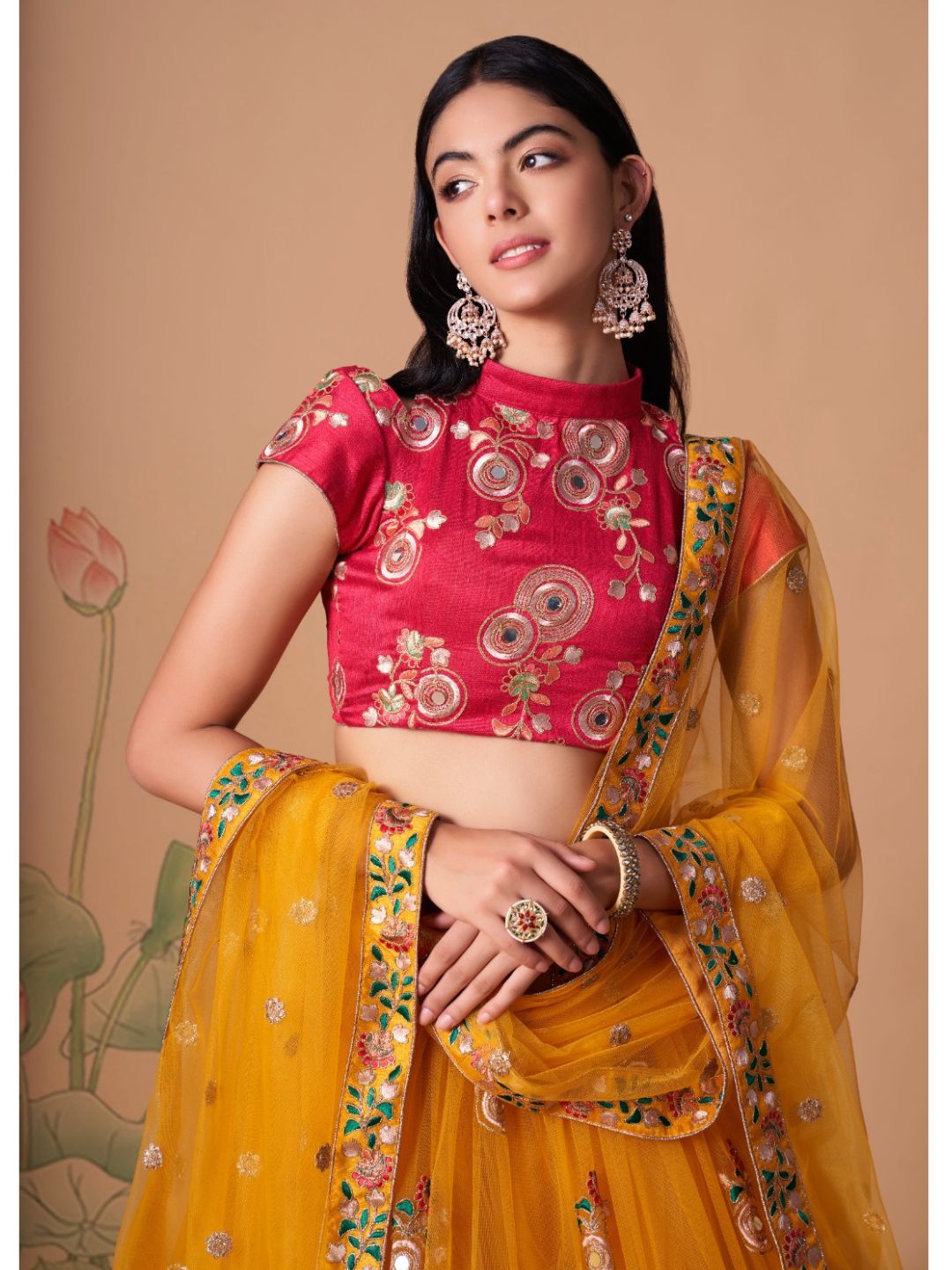 Sequence Net Bollywood A Line Lehenga in Yellow