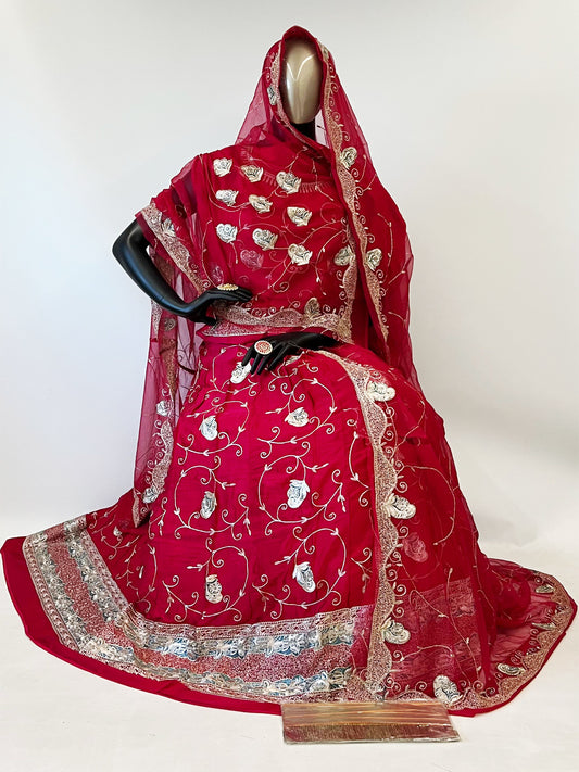 10 Kali Thakurji Pure Receiption Wedding Rajputi Poshak with Chanderi Work in Green color-91393