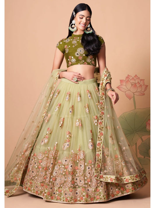 Sequence Net Bollywood A Line Lehenga in Light Green