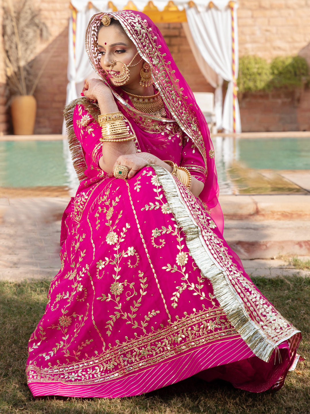 Premium Pink Gota Patti Humrahi Pure Rajputi Poshak for Weddings-91876