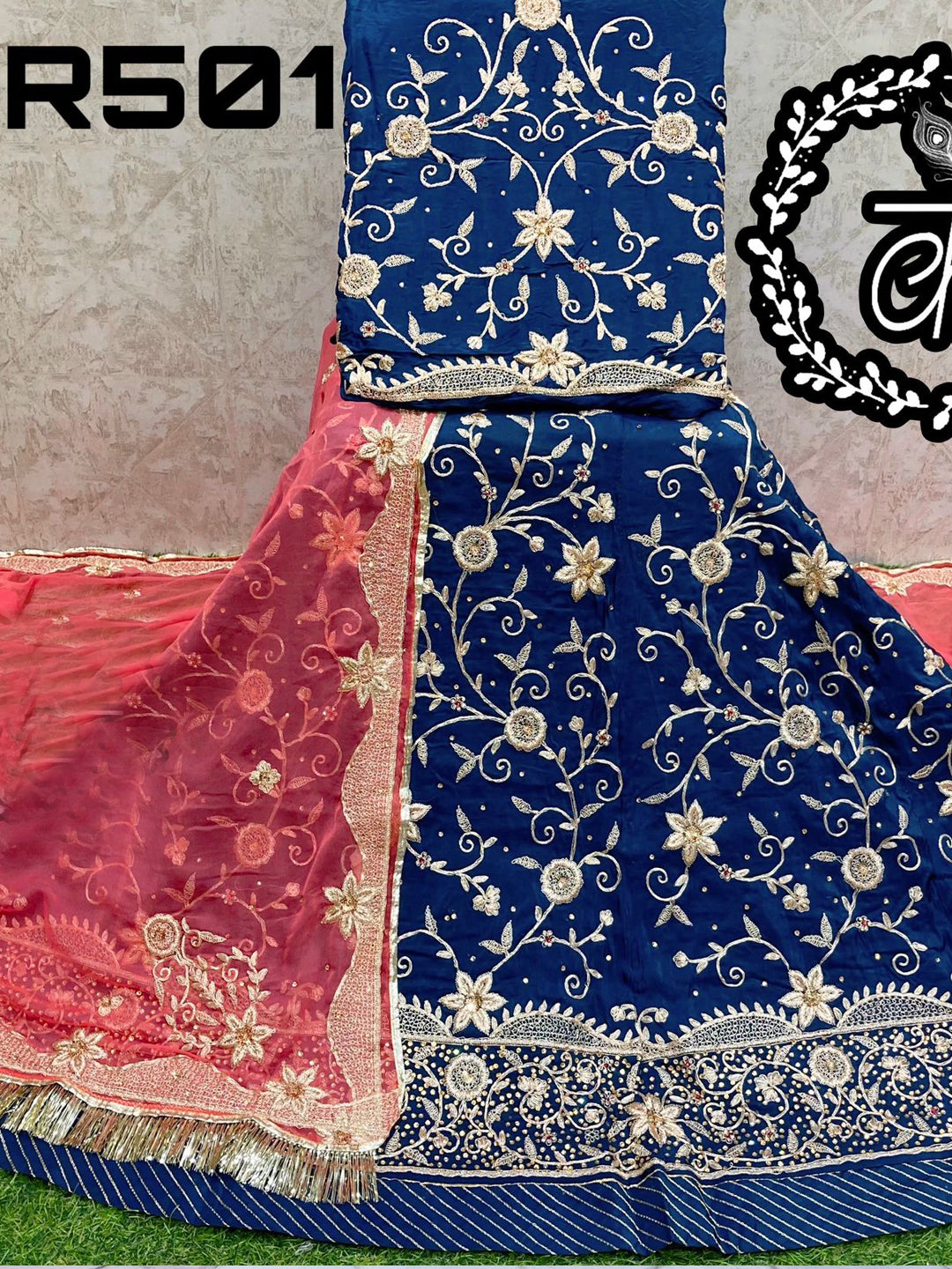 Zari Upada Crepe Wedding Rajputi Poshak In Blue Color-81585